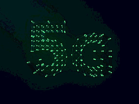 5G written in green lights againsta a dark background